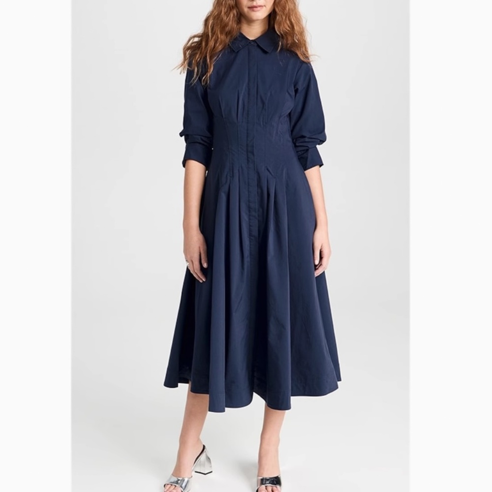 BEST Simkhai The Jazz Midi Dress Midnight Navy Blue Pleated Cotton S/M/L - Picture 6 of 13
